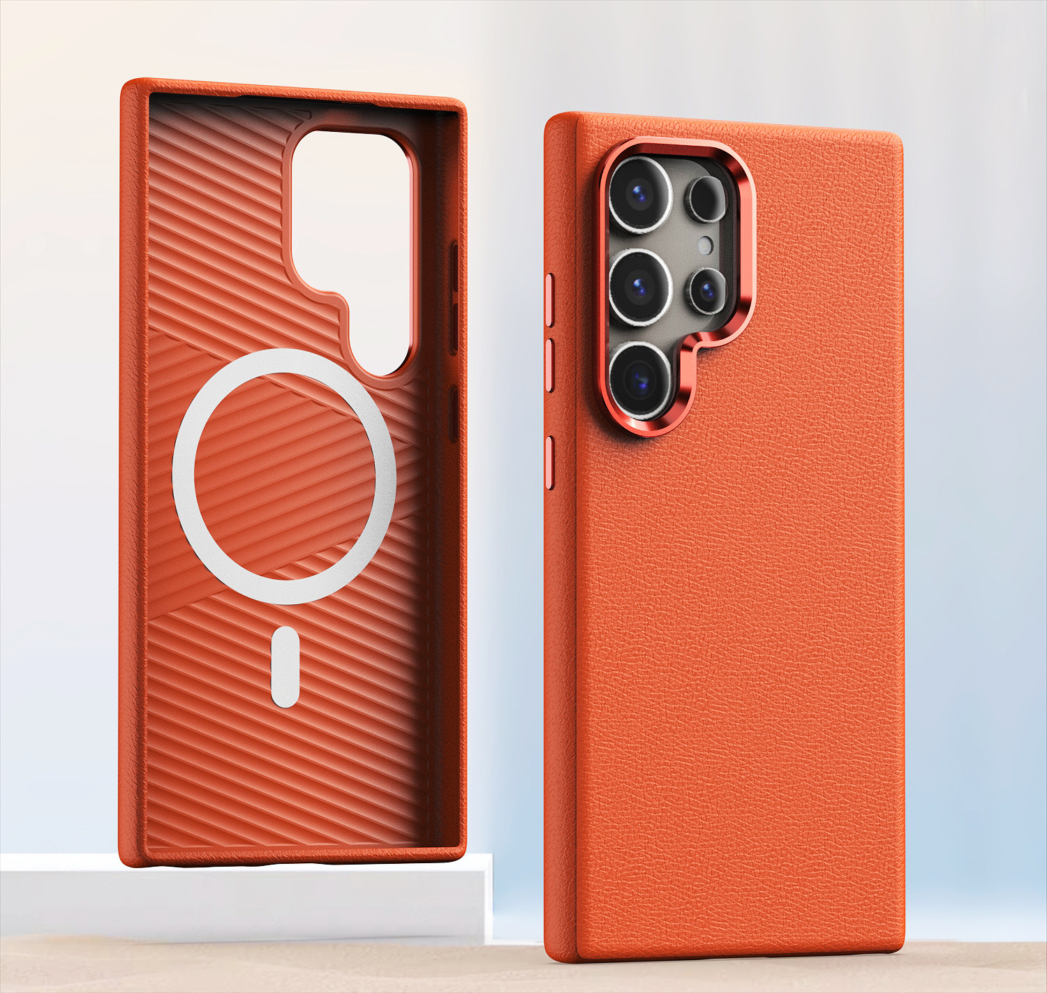 Compatible with Samsung S25 Ultra and S24 Plus, vegan leather case with built-in magnetic wireless charging and shockproof protection.