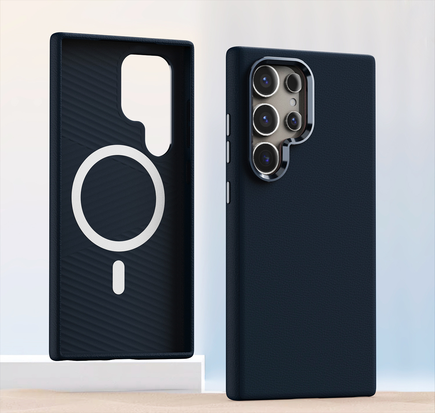 Compatible with Samsung S25 Ultra and S24 Plus, vegan leather case with built-in magnetic wireless charging and shockproof protection.