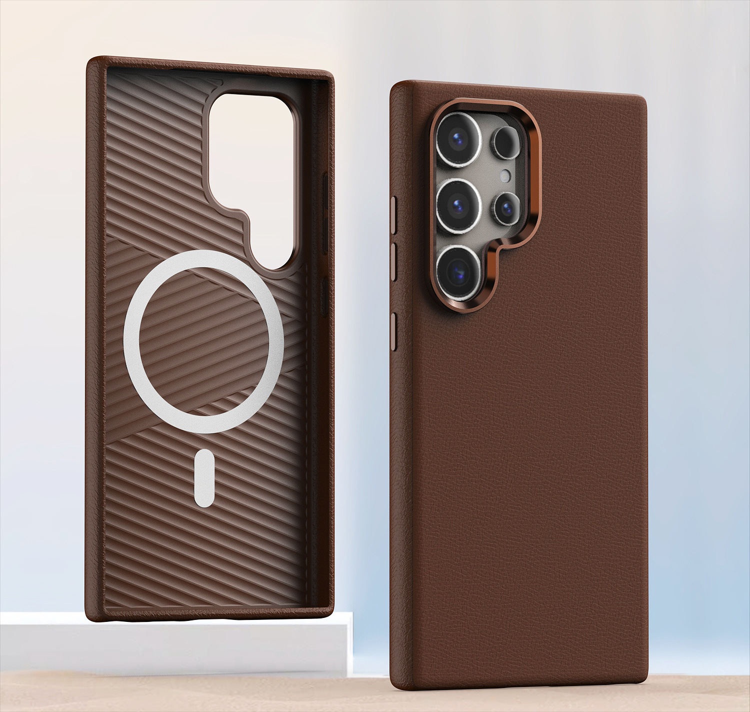 Compatible with Samsung S25 Ultra and S24 Plus, vegan leather case with built-in magnetic wireless charging and shockproof protection.