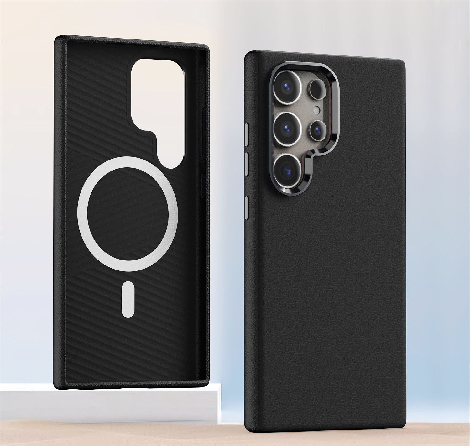 Compatible with Samsung S25 Ultra and S24 Plus, vegan leather case with built-in magnetic wireless charging and shockproof protection.