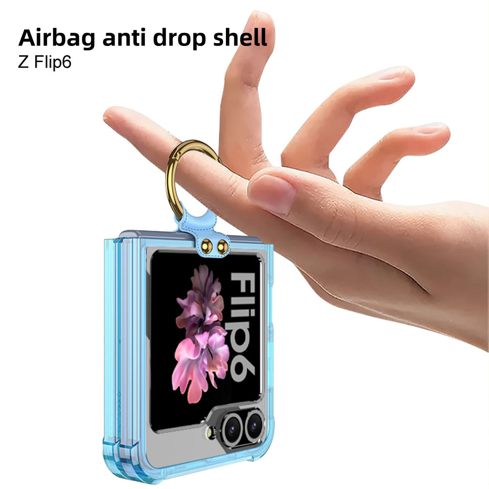 Compatible with Samsung Z Flip 6/5 phone case, 4/3 airbag ring, external magnetic ring, transparent drop-proof protective case.