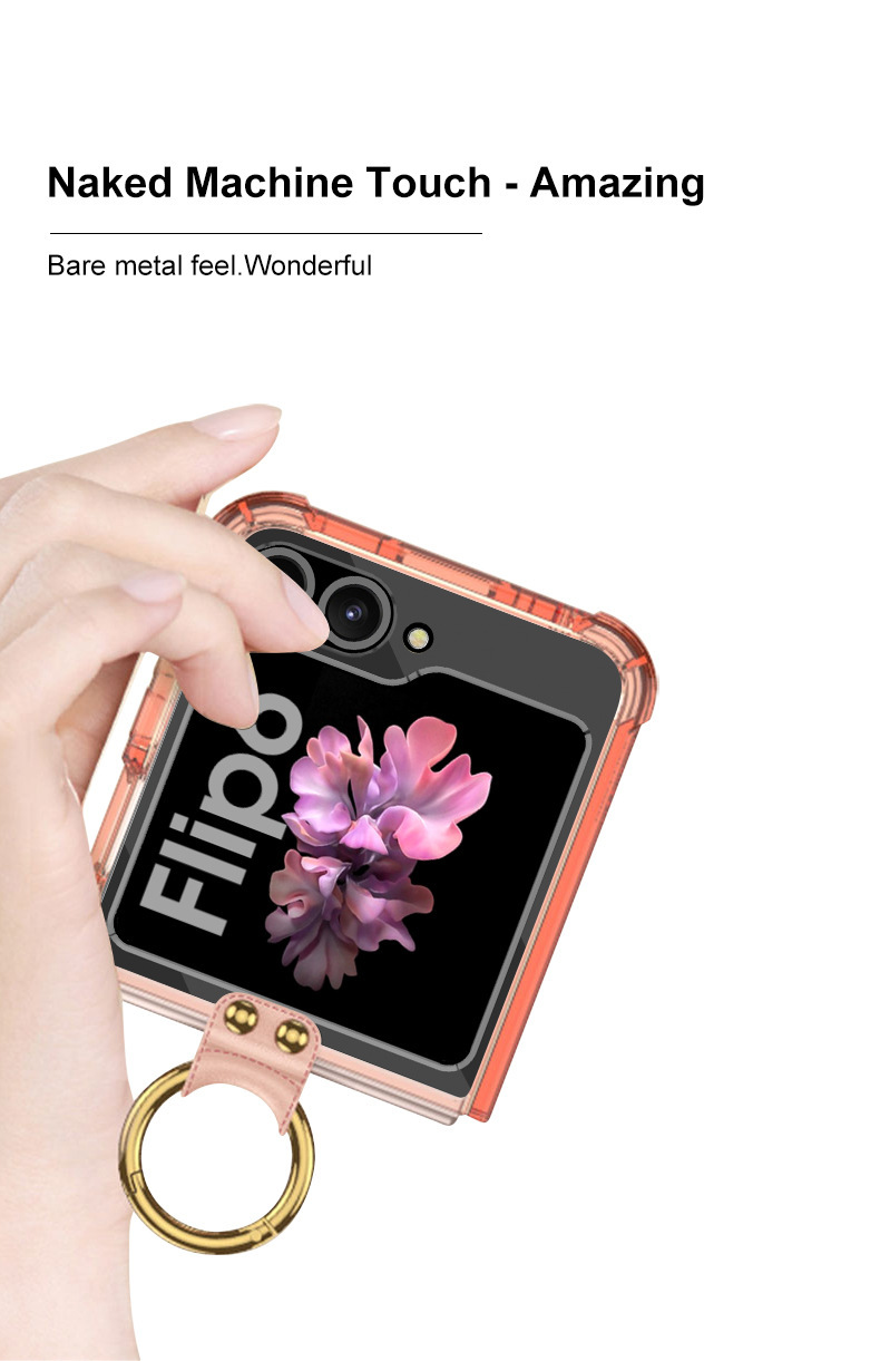 Compatible with Samsung Z Flip 6/5 phone case, 4/3 airbag ring, external magnetic ring, transparent drop-proof protective case.