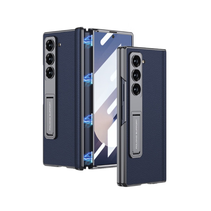 Compatible with Samsung ZFold7/6 phone case, vegan leather, electroplated stand, magnetic hinge, full-coverage drop-proof protective case.