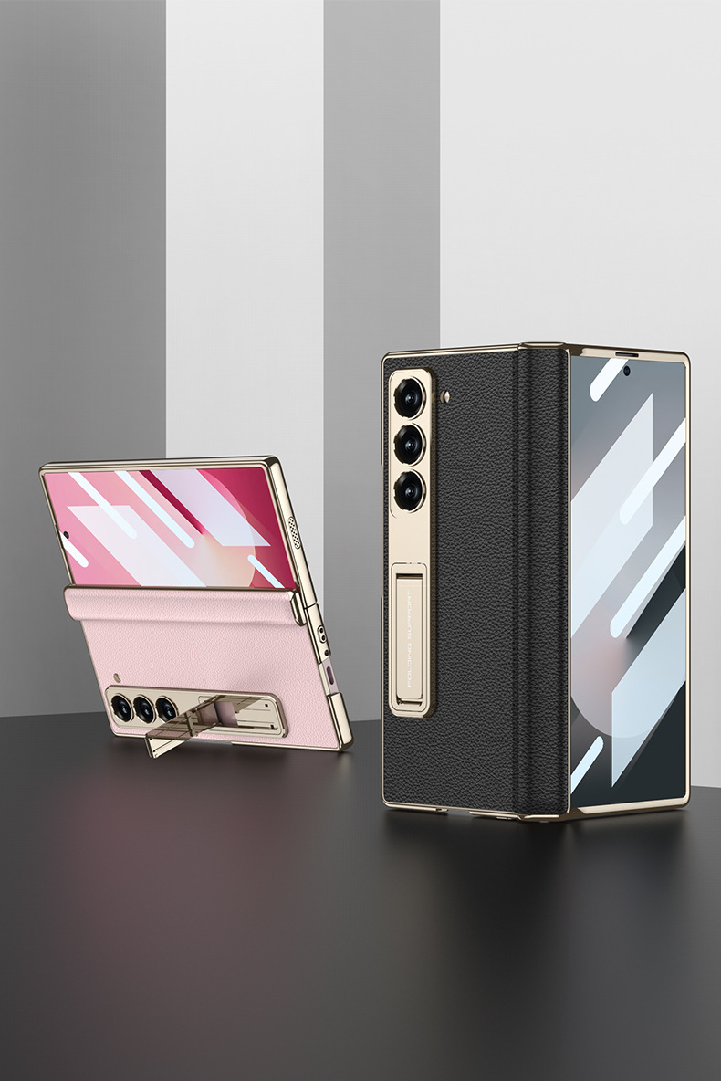Compatible with Samsung ZFold7/6 phone case, vegan leather, electroplated stand, magnetic hinge, full-coverage drop-proof protective case.