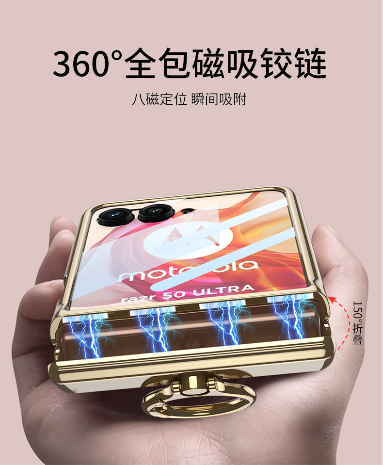 Compatible with MOTO Razr 70 phone case 60/50 Ultra transparent electroplated hinge ring case film full coverage drop protection