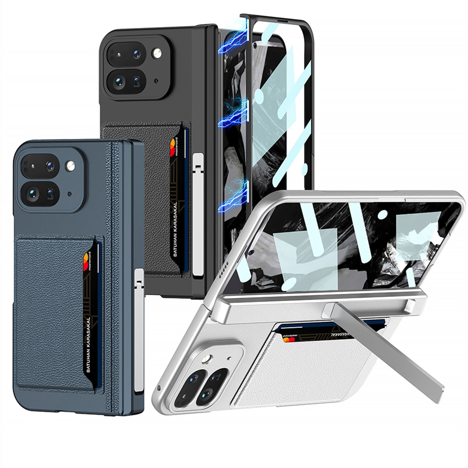 Compatible with Google Pixel 9 Pro Fold phone case, magnetic hinge stand, card holder, folding protective case