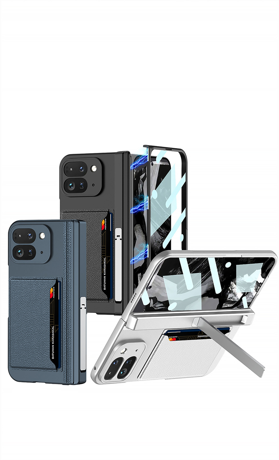 Compatible with Google Pixel 9 Pro Fold phone case, magnetic hinge stand, card holder, folding protective case
