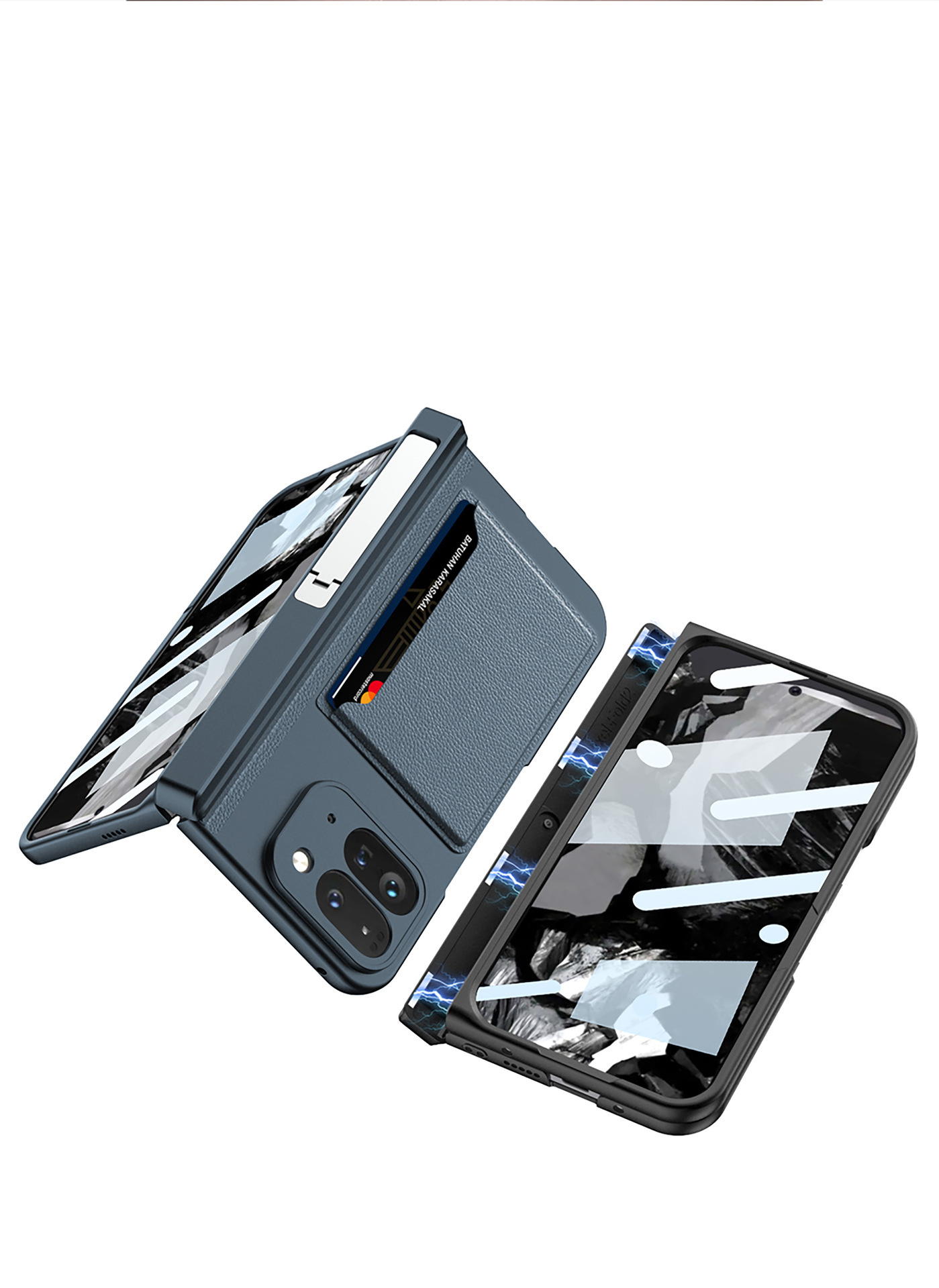 Compatible with Google Pixel 9 Pro Fold phone case, magnetic hinge stand, card holder, folding protective case