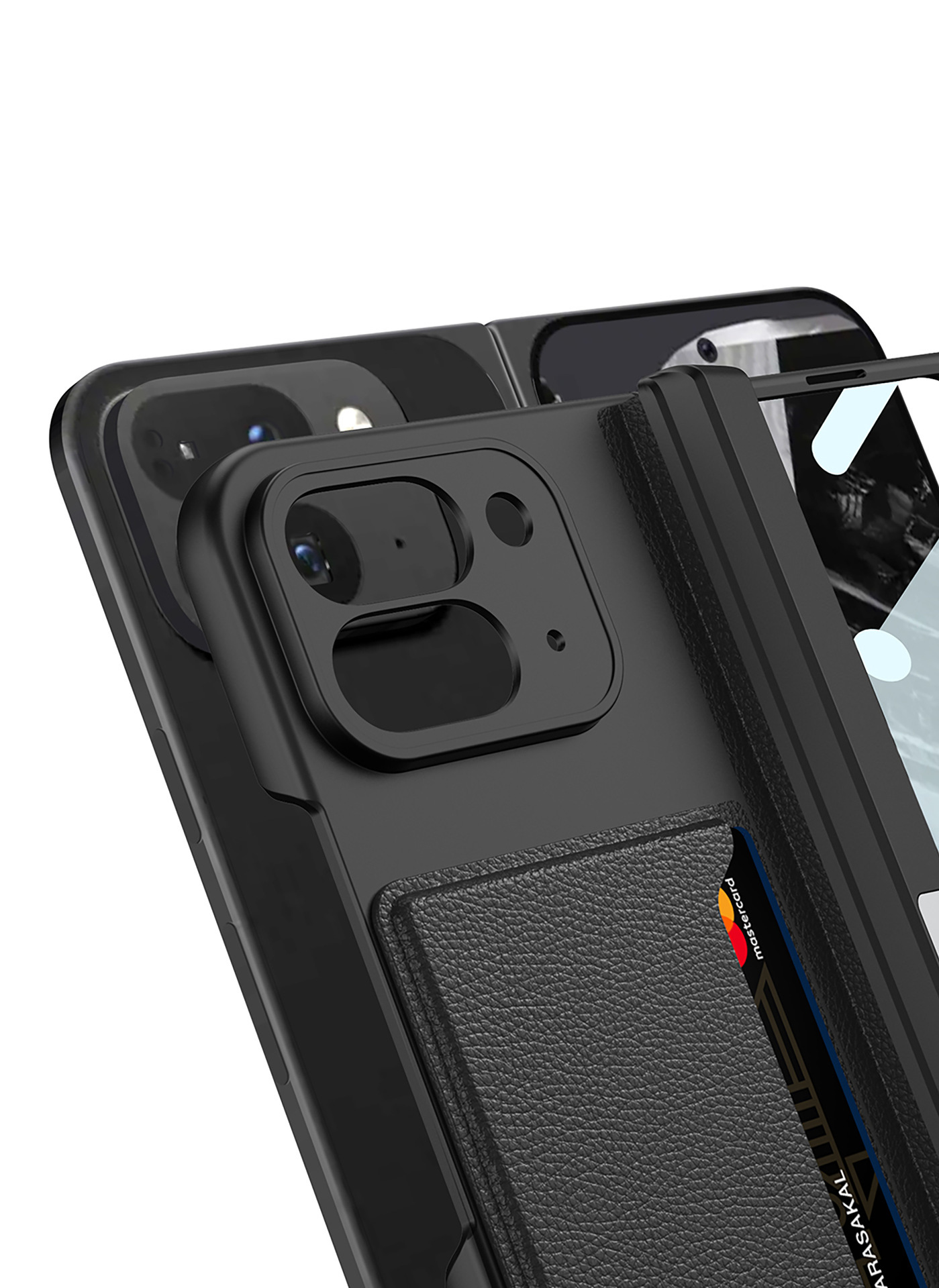 Compatible with Google Pixel 9 Pro Fold phone case, magnetic hinge stand, card holder, folding protective case