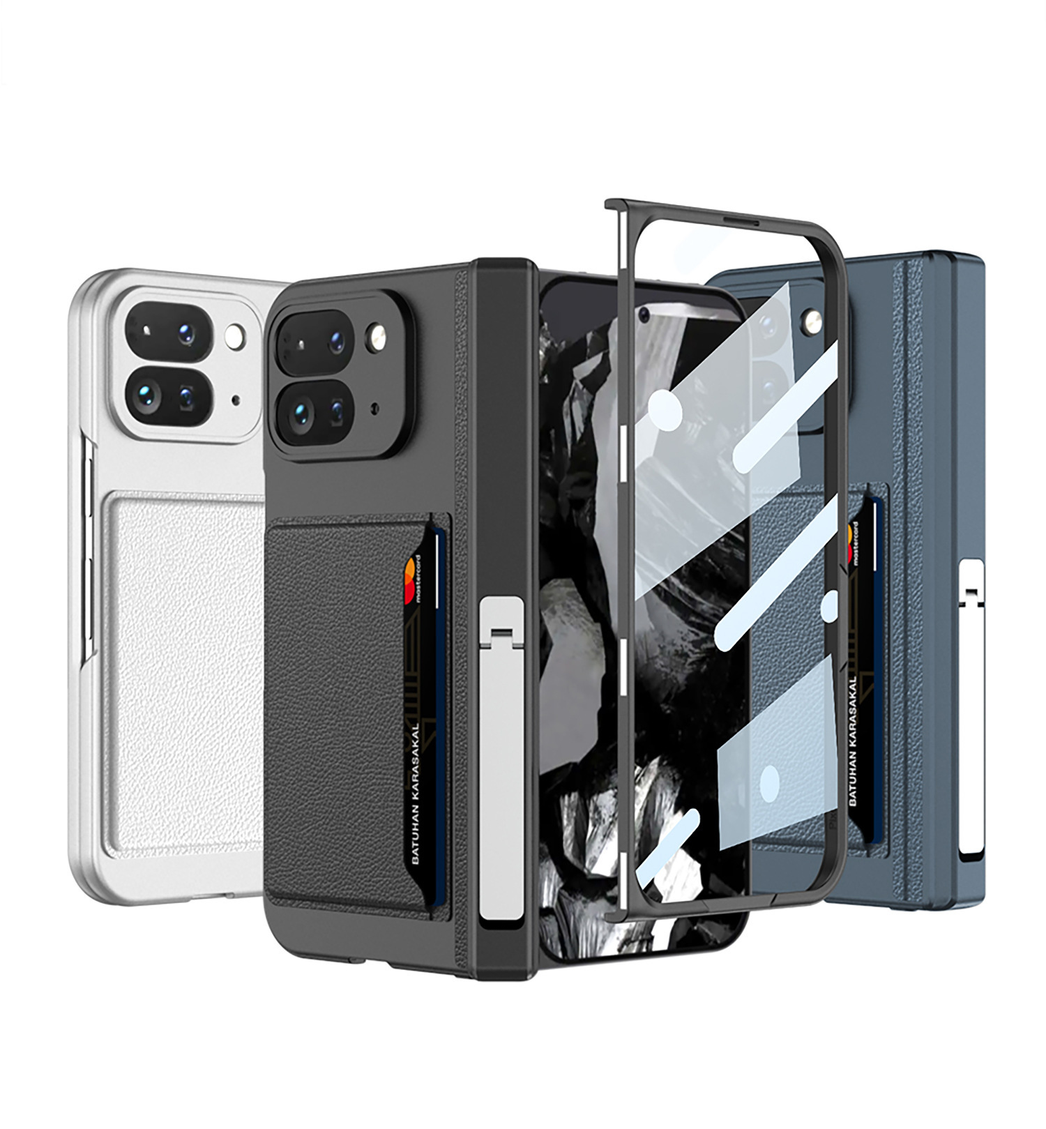 Compatible with Google Pixel 9 Pro Fold phone case, magnetic hinge stand, card holder, folding protective case