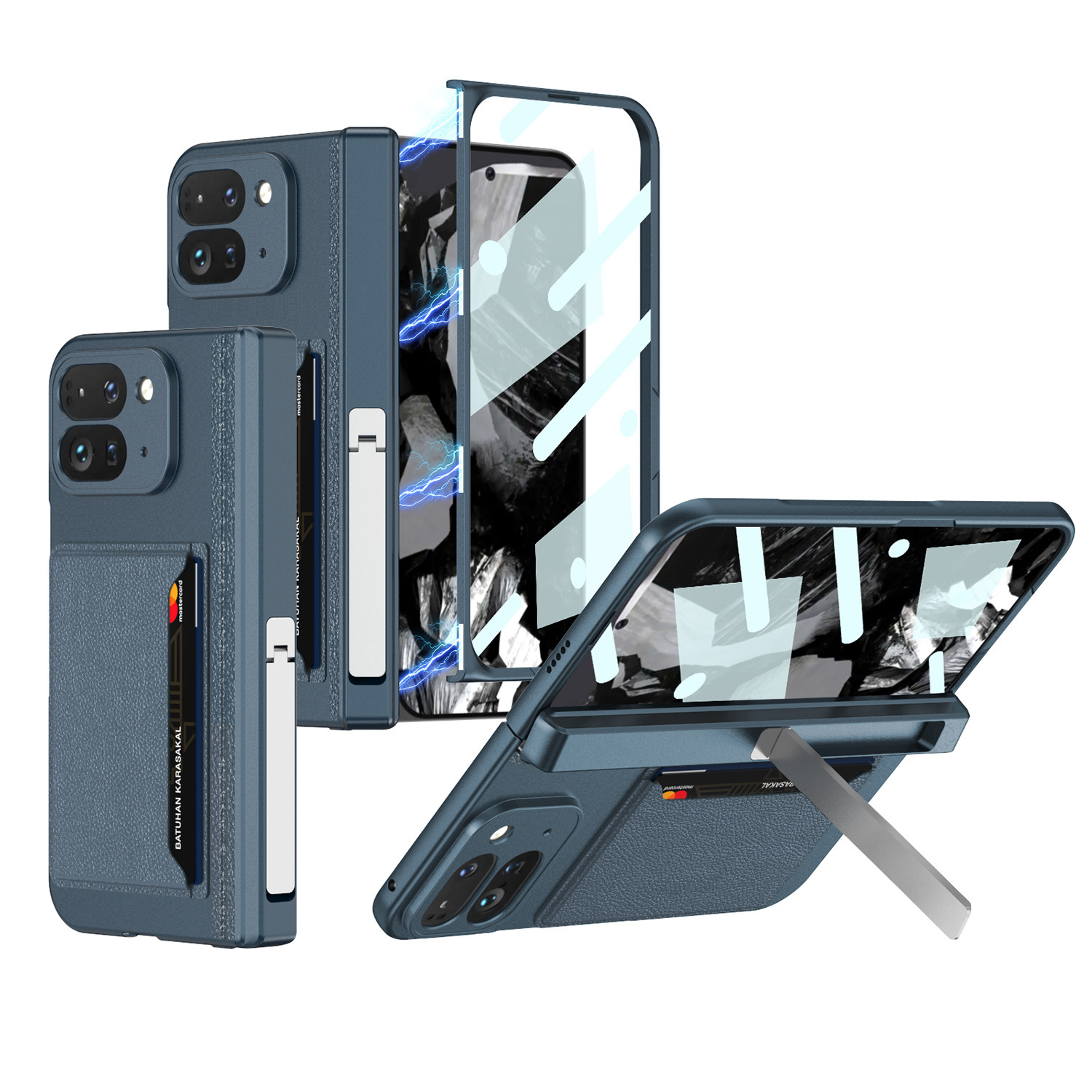 Compatible with Google Pixel 9 Pro Fold phone case, magnetic hinge stand, card holder, folding protective case