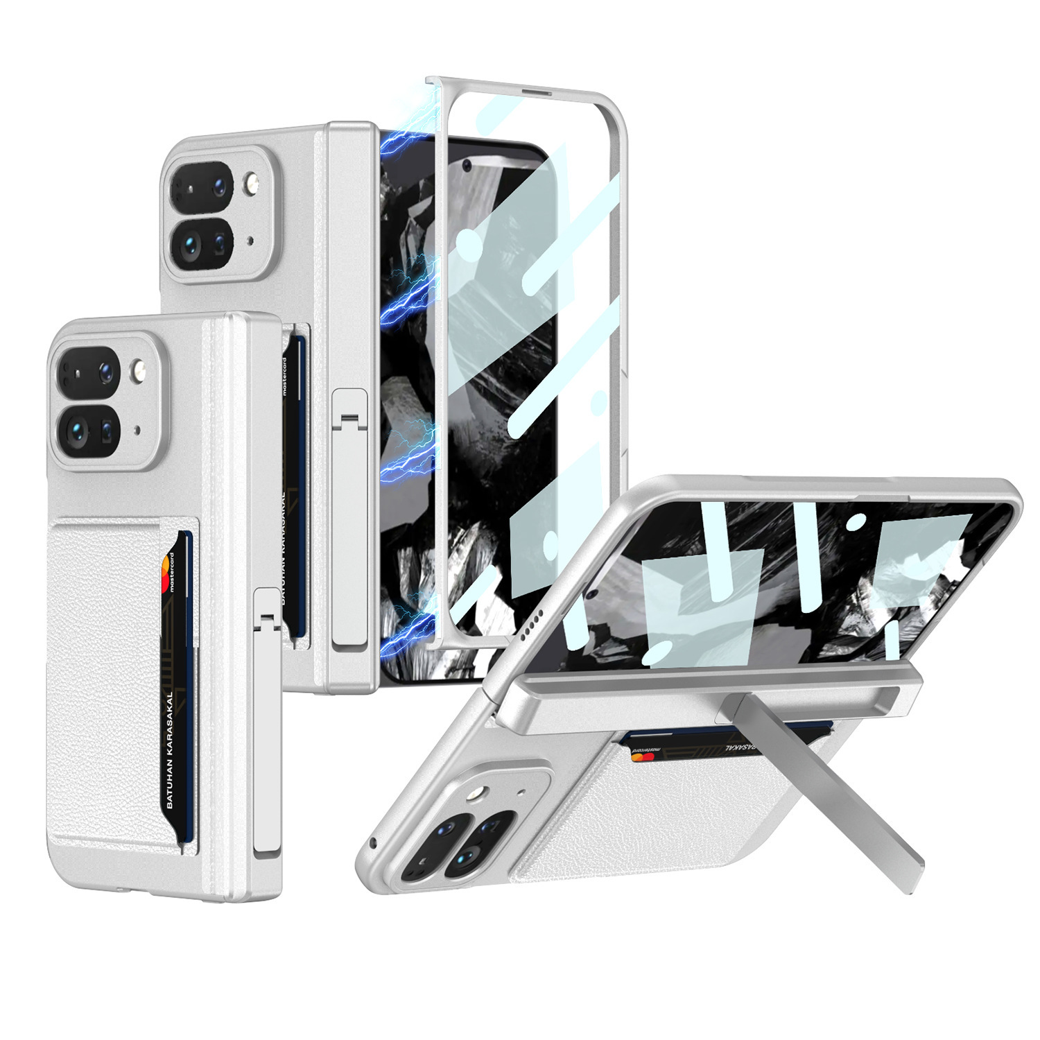 Compatible with Google Pixel 9 Pro Fold phone case, magnetic hinge stand, card holder, folding protective case