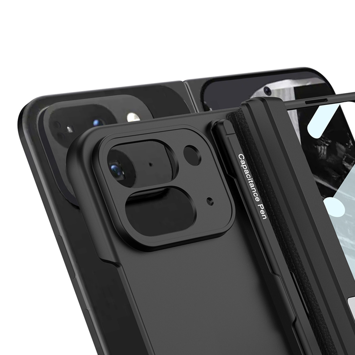 Compatible with Google Pixel 9 Pro Fold phone case, magnetic hinge stand, pen slot, Fold2 case, full-coverage case.