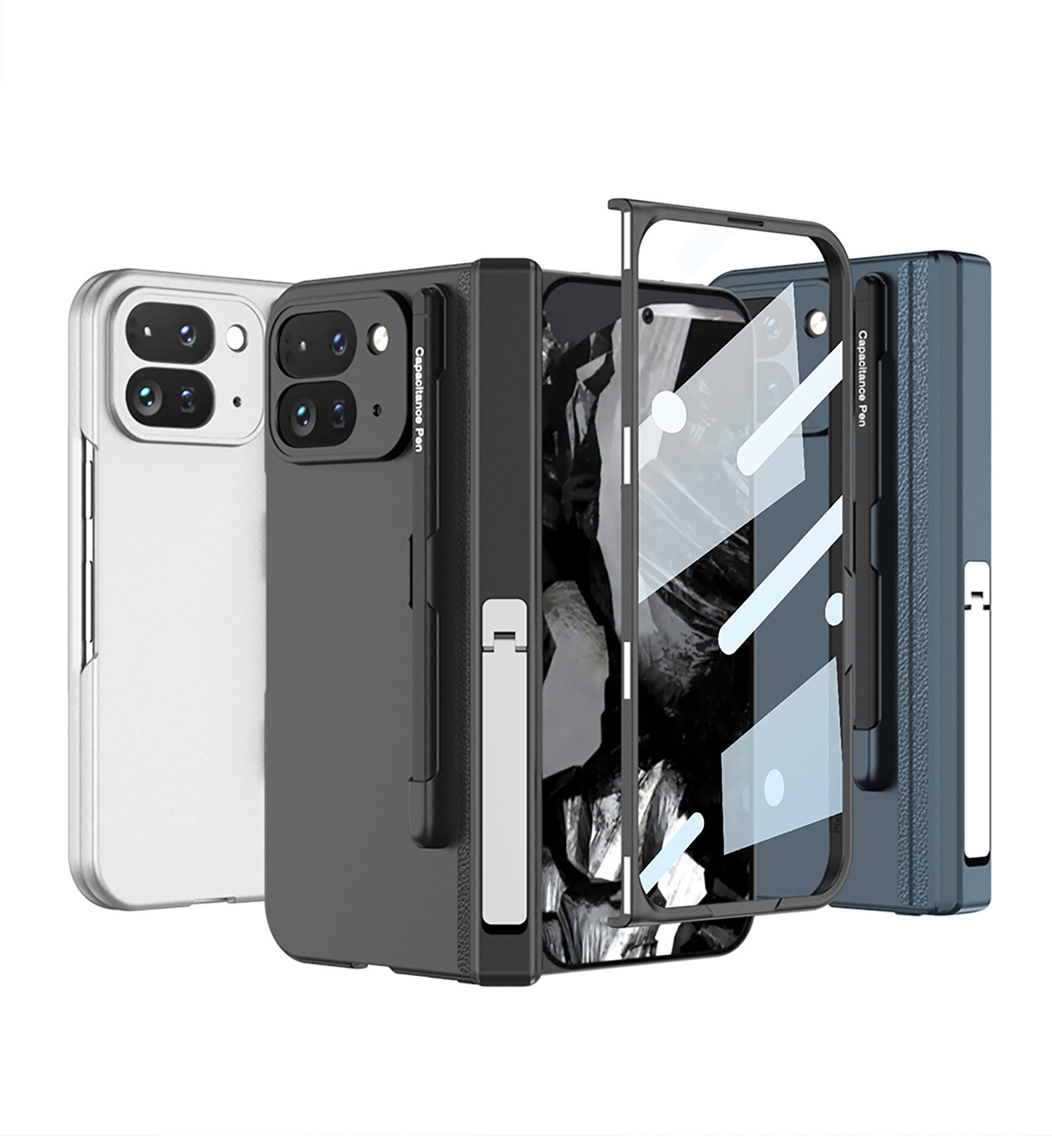 Compatible with Google Pixel 9 Pro Fold phone case, magnetic hinge stand, pen slot, Fold2 case, full-coverage case.