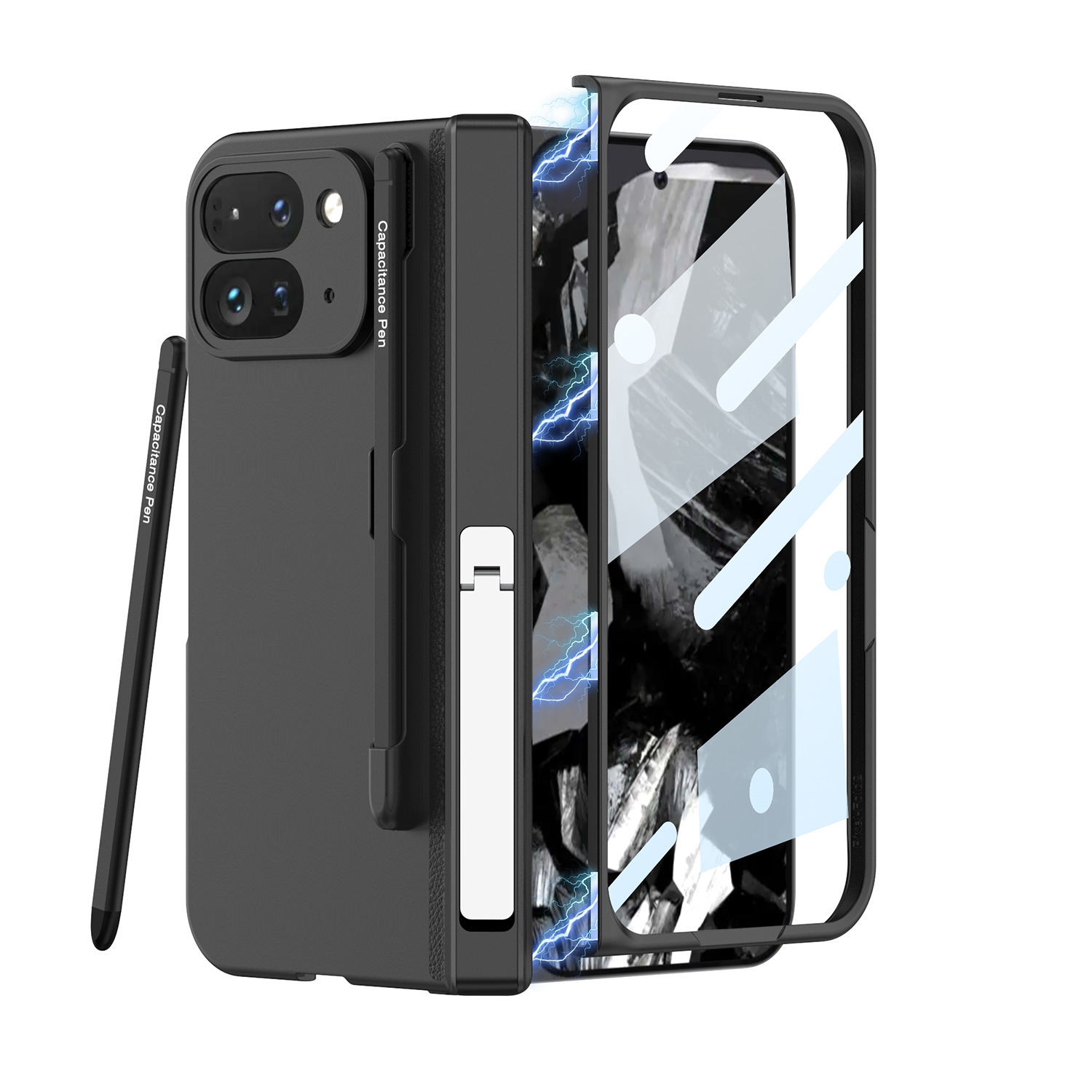 Compatible with Google Pixel 9 Pro Fold phone case, magnetic hinge stand, pen slot, Fold2 case, full-coverage case.