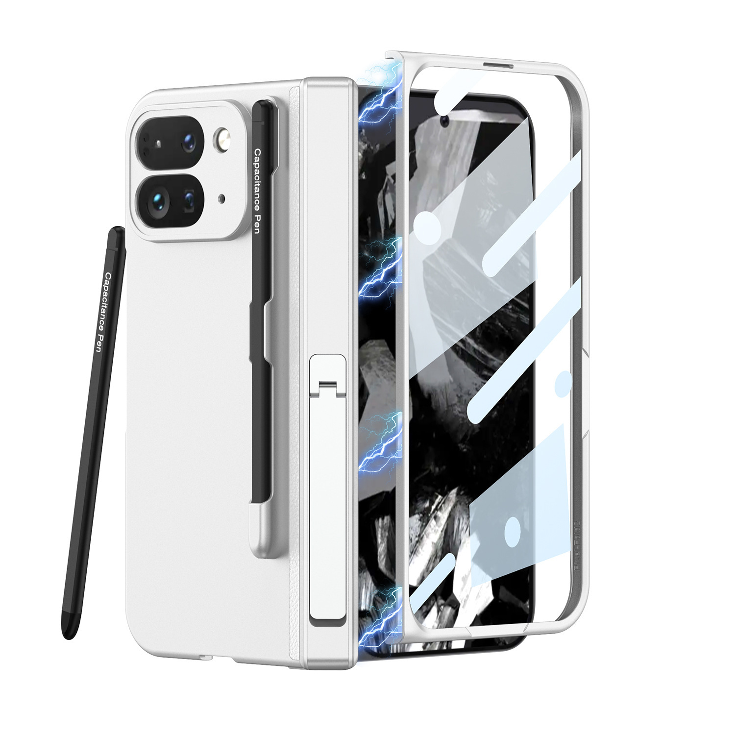 Compatible with Google Pixel 9 Pro Fold phone case, magnetic hinge stand, pen slot, Fold2 case, full-coverage case.