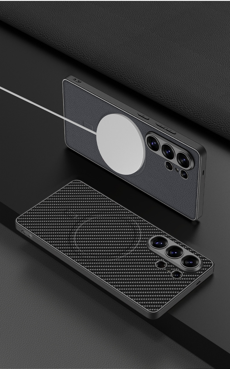 Compatible with Samsung S26 Ultra phone case 25/24 Ultra with built-in magnetic wireless charging S23U vegan leather protective case