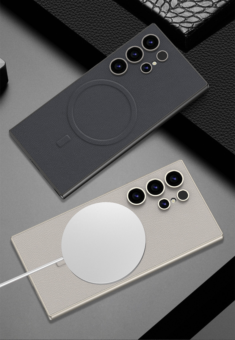 Compatible with Samsung S26 Ultra phone case 25/24 Ultra with built-in magnetic wireless charging S23U vegan leather protective case