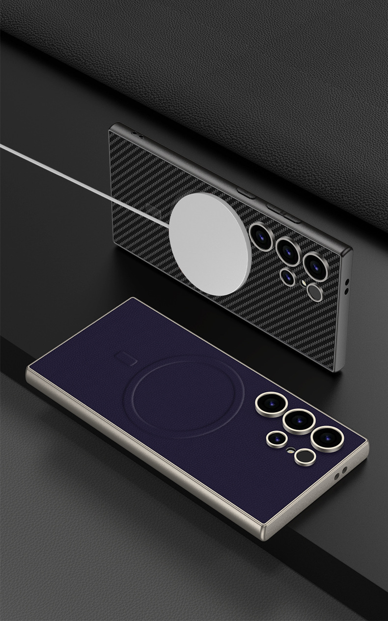 Compatible with Samsung S26 Ultra phone case 25/24 Ultra with built-in magnetic wireless charging S23U vegan leather protective case