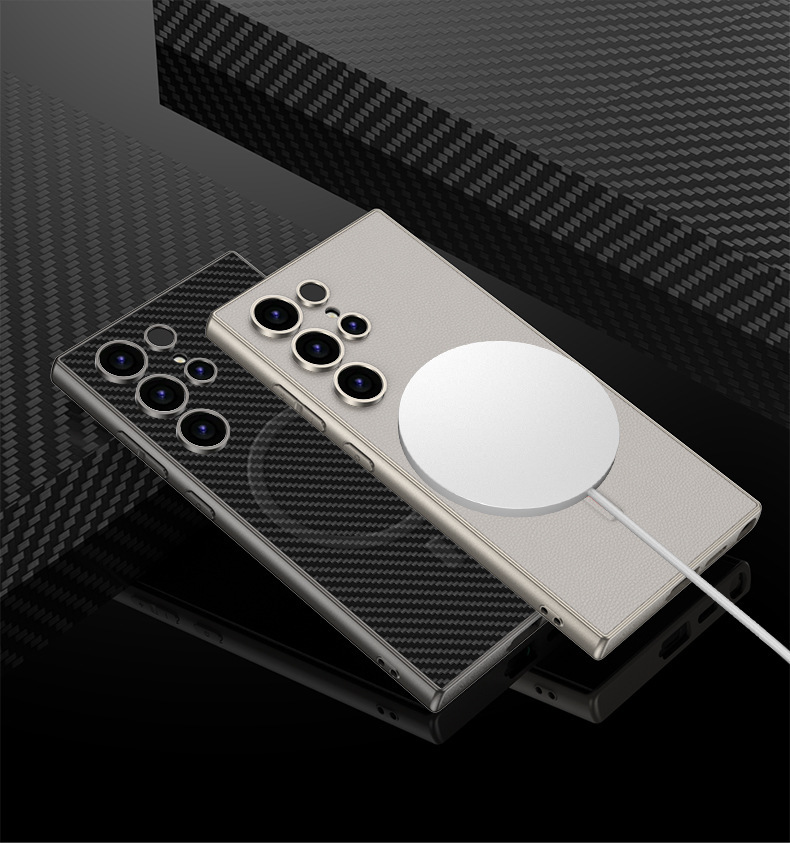 Compatible with Samsung S26 Ultra phone case 25/24 Ultra with built-in magnetic wireless charging S23U vegan leather protective case