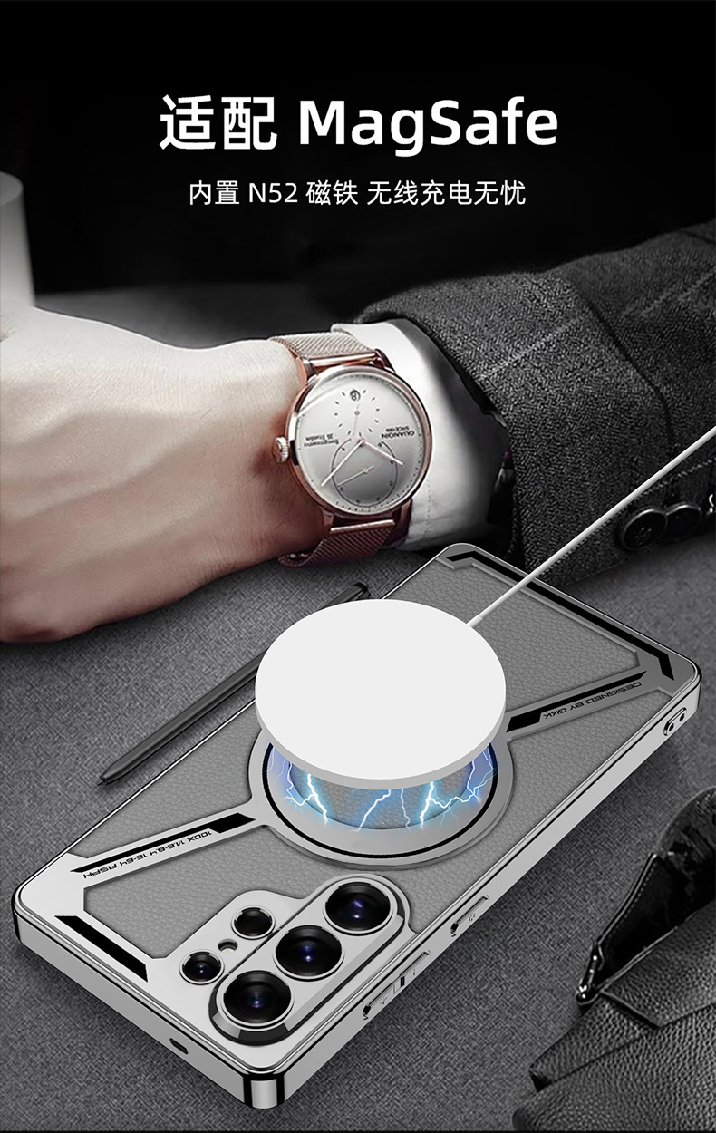 Compatible with Samsung S26/25 Ultra phone case, 24 Ultra electroplated leather, built-in magnetic ring, full-coverage protective case.