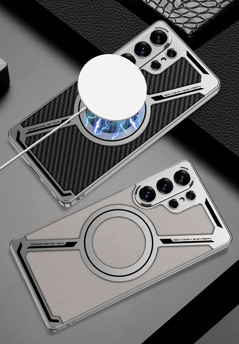 Compatible with Samsung S26/25 Ultra phone case, 24 Ultra electroplated leather, built-in magnetic ring, full-coverage protective case.