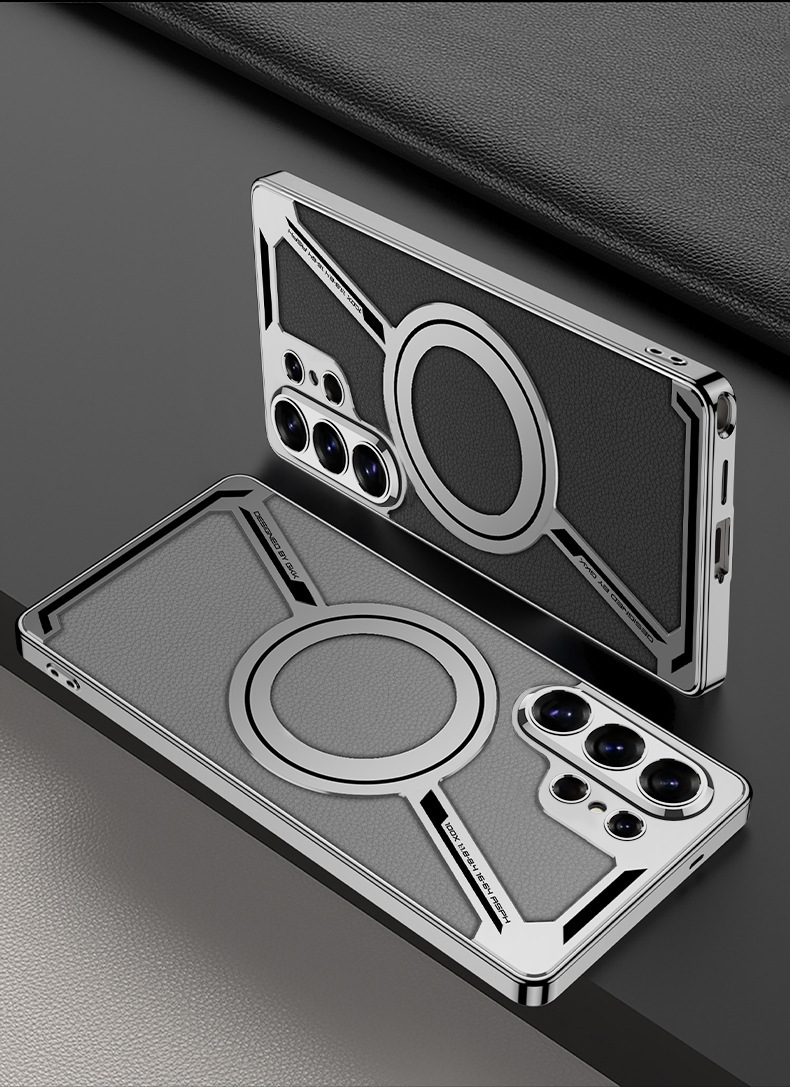 Compatible with Samsung S26/25 Ultra phone case, 24 Ultra electroplated leather, built-in magnetic ring, full-coverage protective case.