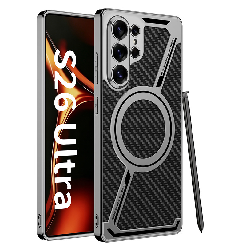 Compatible with Samsung S26/25 Ultra phone case, 24 Ultra electroplated leather, built-in magnetic ring, full-coverage protective case.