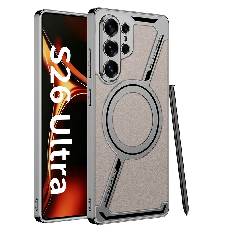 Compatible with Samsung S26/25 Ultra phone case, 24 Ultra electroplated leather, built-in magnetic ring, full-coverage protective case.