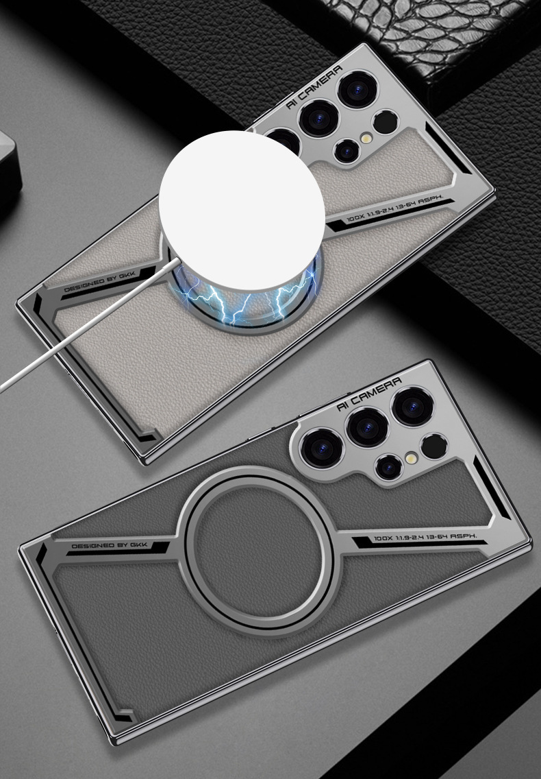 Compatible with Samsung S26/25 Ultra phone case, 24 Ultra electroplated leather, built-in magnetic ring, full-coverage protective case.