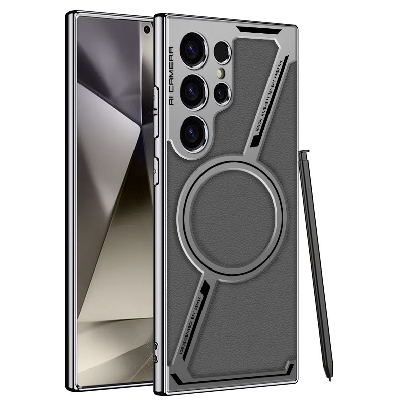 Compatible with Samsung S26/25 Ultra phone case, 24 Ultra electroplated leather, built-in magnetic ring, full-coverage protective case.