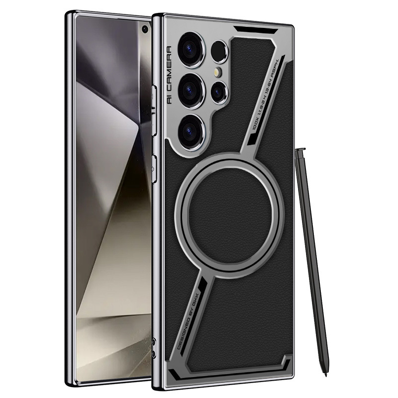 Compatible with Samsung S26/25 Ultra phone case, 24 Ultra electroplated leather, built-in magnetic ring, full-coverage protective case.