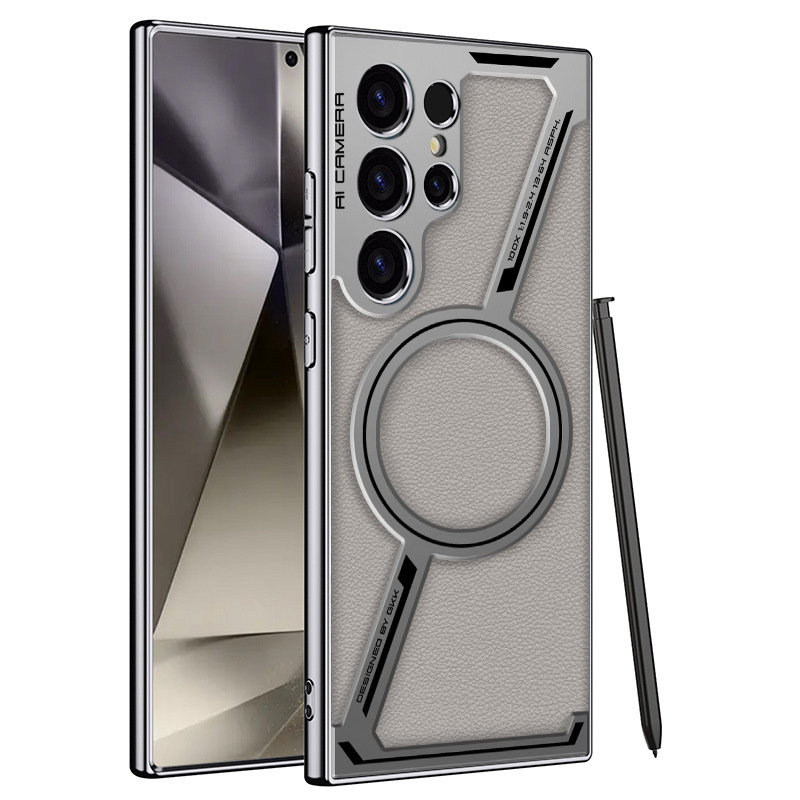 Compatible with Samsung S26/25 Ultra phone case, 24 Ultra electroplated leather, built-in magnetic ring, full-coverage protective case.