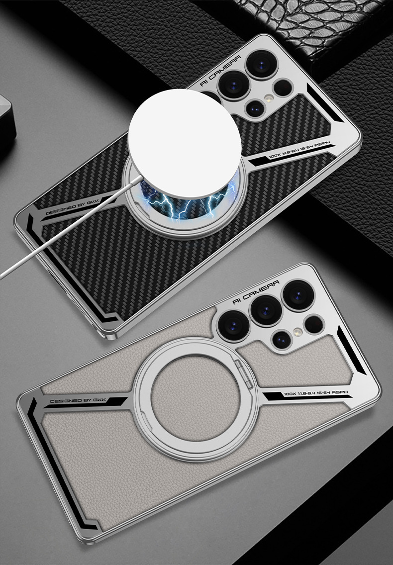 Compatible with Samsung S26/25 Ultra phone case, 24 Ultra electroplated leather, built-in magnetic ring, full-coverage protective case.