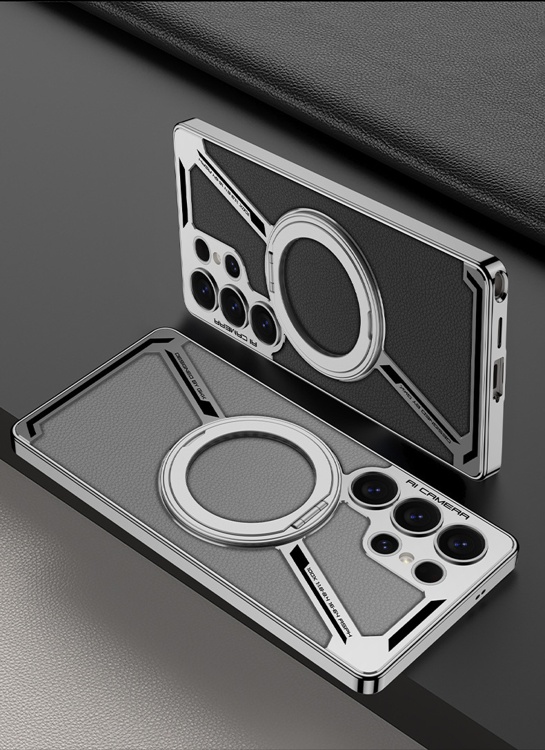Compatible with Samsung S26/25 Ultra phone case, 24 Ultra electroplated leather, built-in magnetic ring, full-coverage protective case.