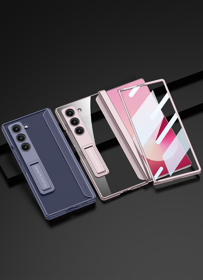 Transparent magnetic folding hinge electroplated stand case for Samsung Z Fold6 phone, full-coverage protective case.