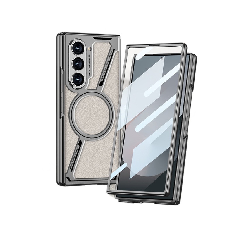 Compatible with Samsung Z Fold7/6 phone case, electroplated leather case, film, Magsafe wireless charging foldable screen protector