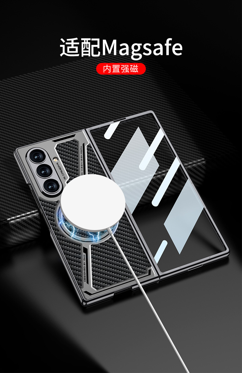 Compatible with Samsung Z Fold7/6 phone case, electroplated leather case, film, Magsafe wireless charging foldable screen protector