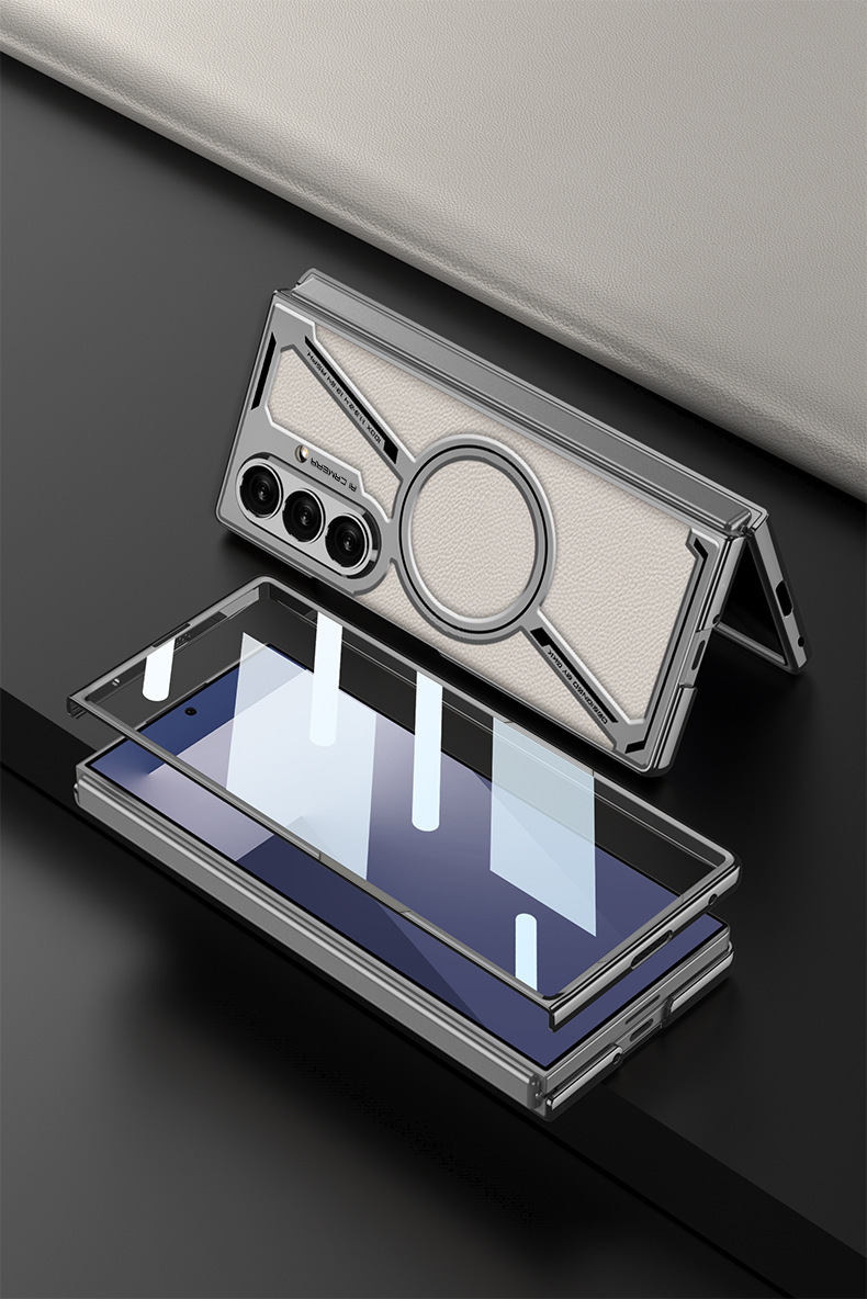 Compatible with Samsung Z Fold7/6 phone case, electroplated leather case, film, Magsafe wireless charging foldable screen protector