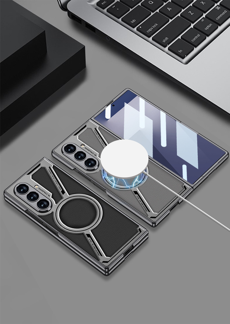 Compatible with Samsung Z Fold7/6 phone case, electroplated leather case, film, Magsafe wireless charging foldable screen protector