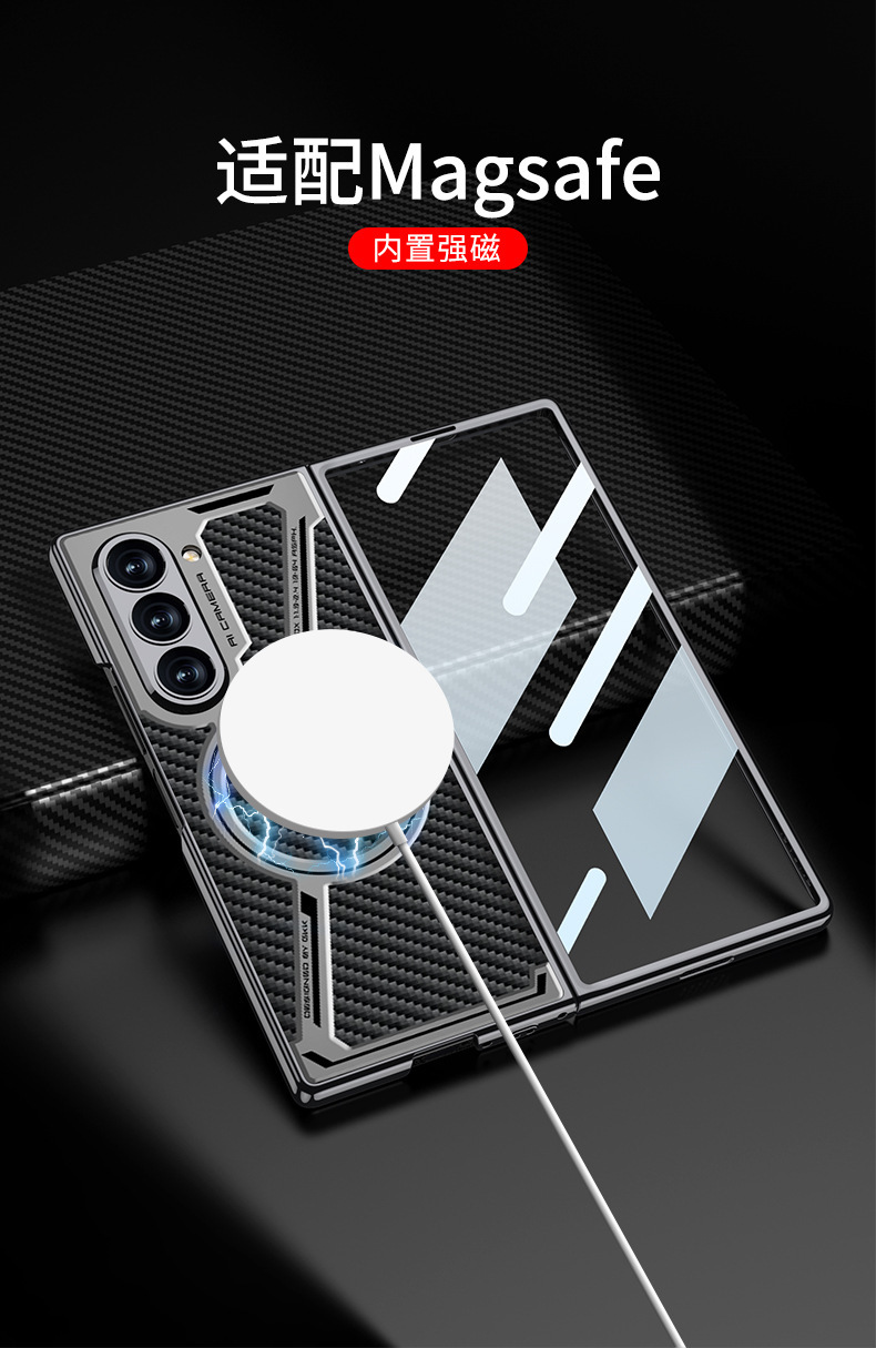 Compatible with Samsung Z Fold7/6 phone case, electroplated leather case, film, Magsafe wireless charging foldable screen protector