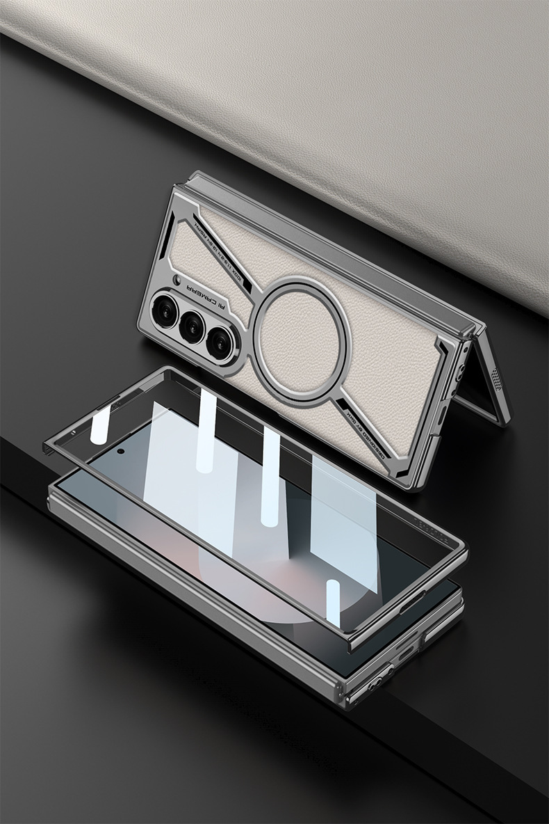 Compatible with Samsung Z Fold7/6 phone case, electroplated leather case, film, Magsafe wireless charging foldable screen protector
