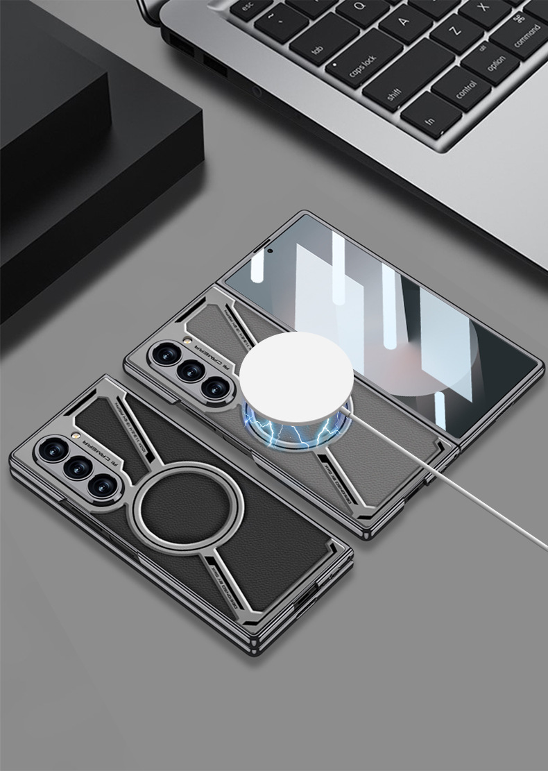 Compatible with Samsung Z Fold7/6 phone case, electroplated leather case, film, Magsafe wireless charging foldable screen protector