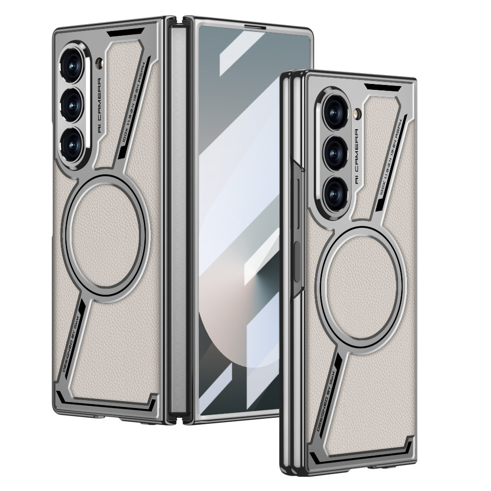 Compatible with Samsung Z Fold7/6 phone case, electroplated leather case, film, Magsafe wireless charging foldable screen protector
