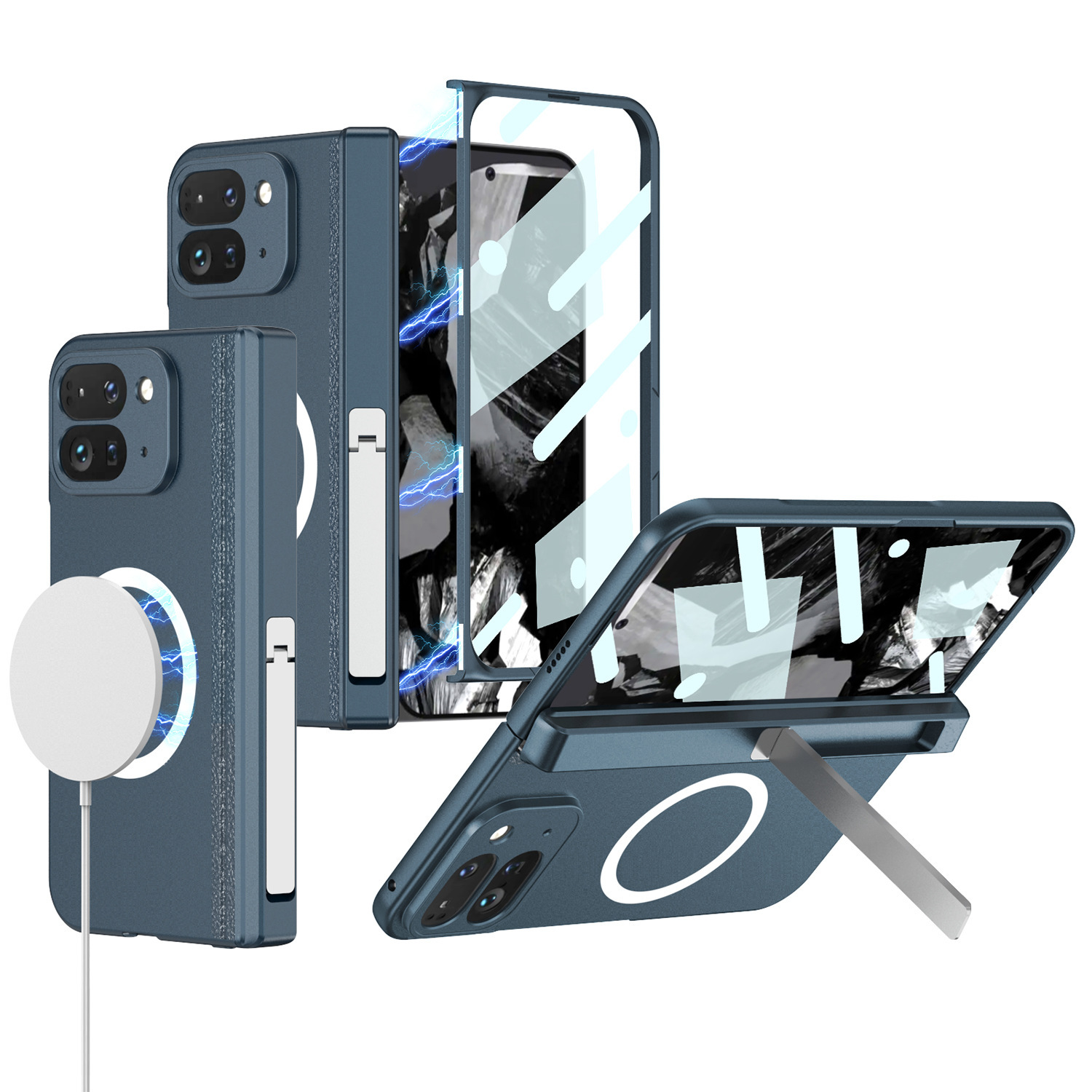 Compatible with Google Pixel 9 Pro Fold phone case, foldable screen, magnetic hinge stand, full-coverage protective case