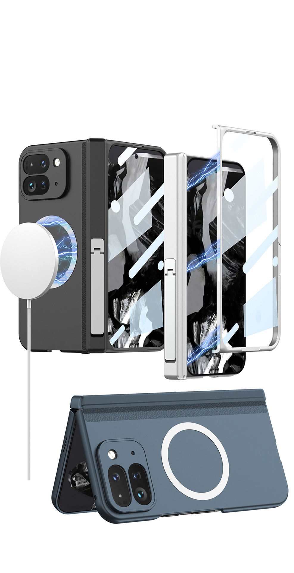 Compatible with Google Pixel 9 Pro Fold phone case, foldable screen, magnetic hinge stand, full-coverage protective case