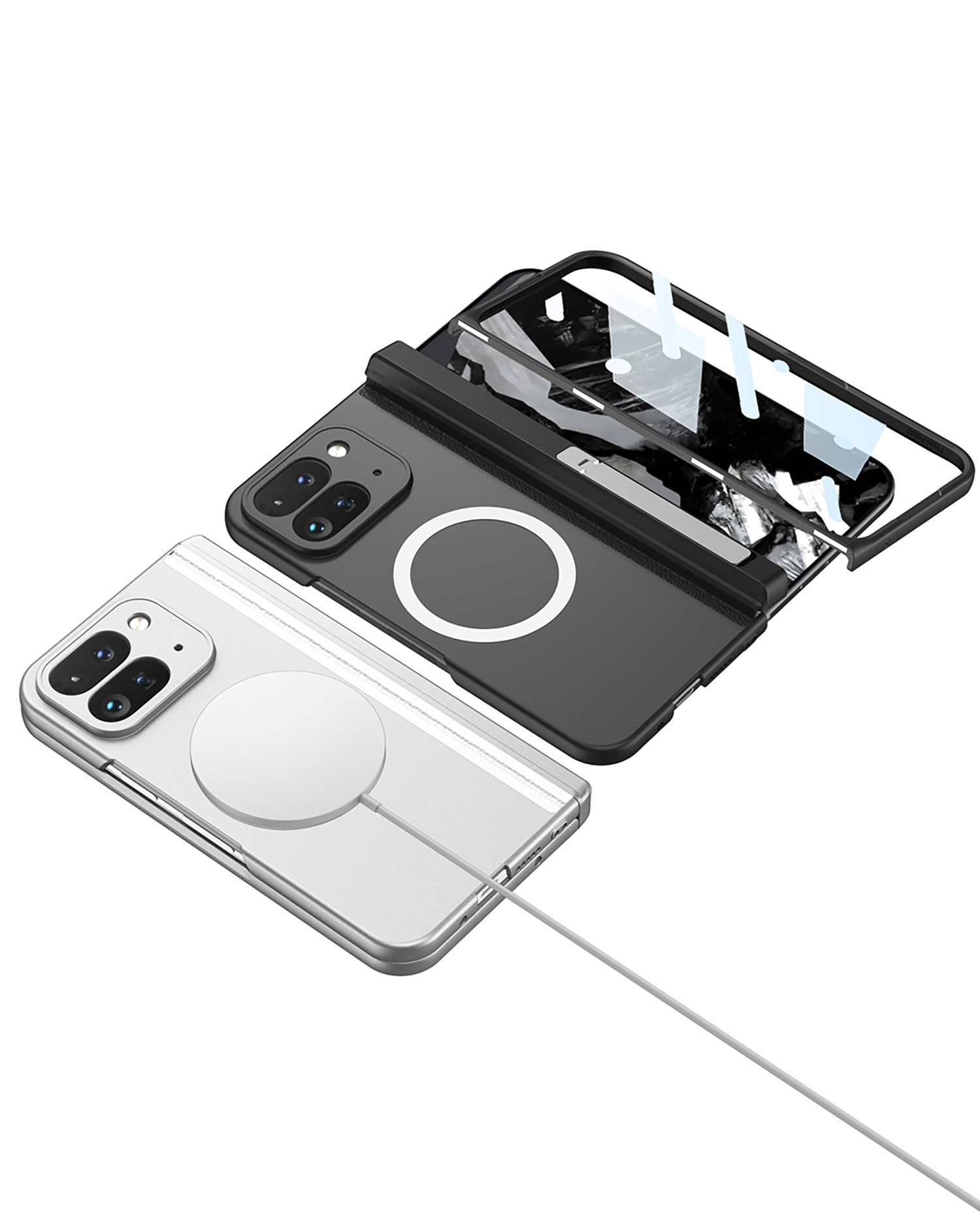 Compatible with Google Pixel 9 Pro Fold phone case, foldable screen, magnetic hinge stand, full-coverage protective case
