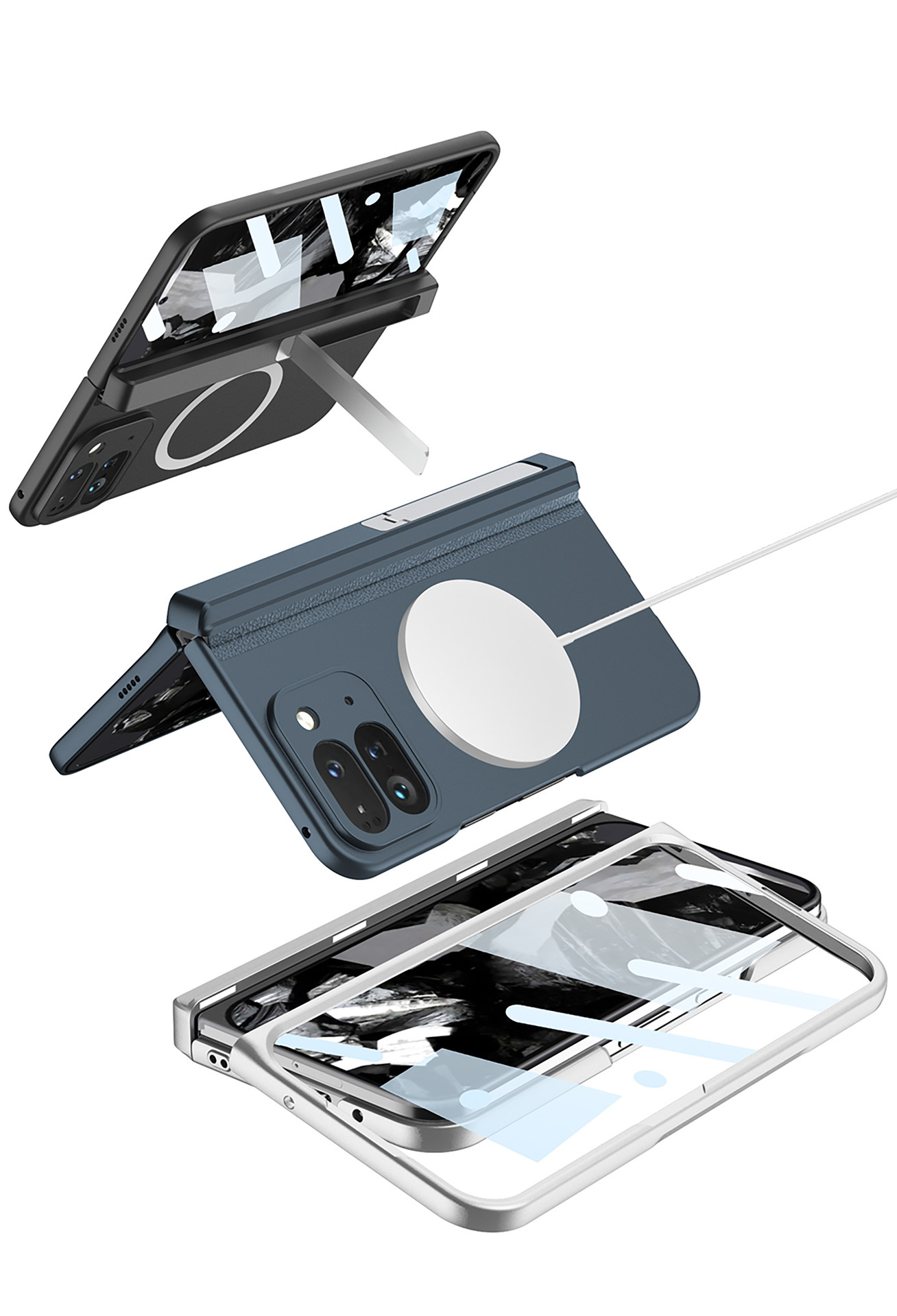 Compatible with Google Pixel 9 Pro Fold phone case, foldable screen, magnetic hinge stand, full-coverage protective case