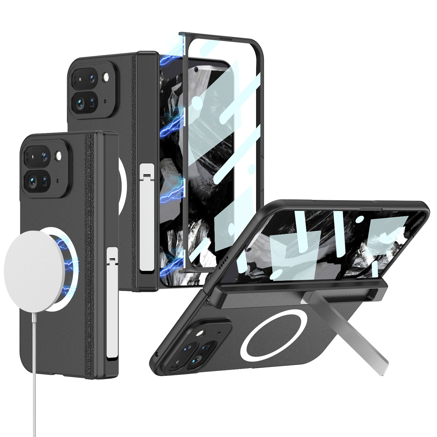 Compatible with Google Pixel 9 Pro Fold phone case, foldable screen, magnetic hinge stand, full-coverage protective case