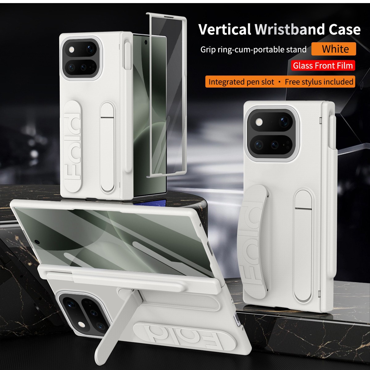 Compatible with Google 11 Pro Fold phone case, Pixel 10/9 stand, wrist strap case, screen protector, hinge, and foldable screen protector.